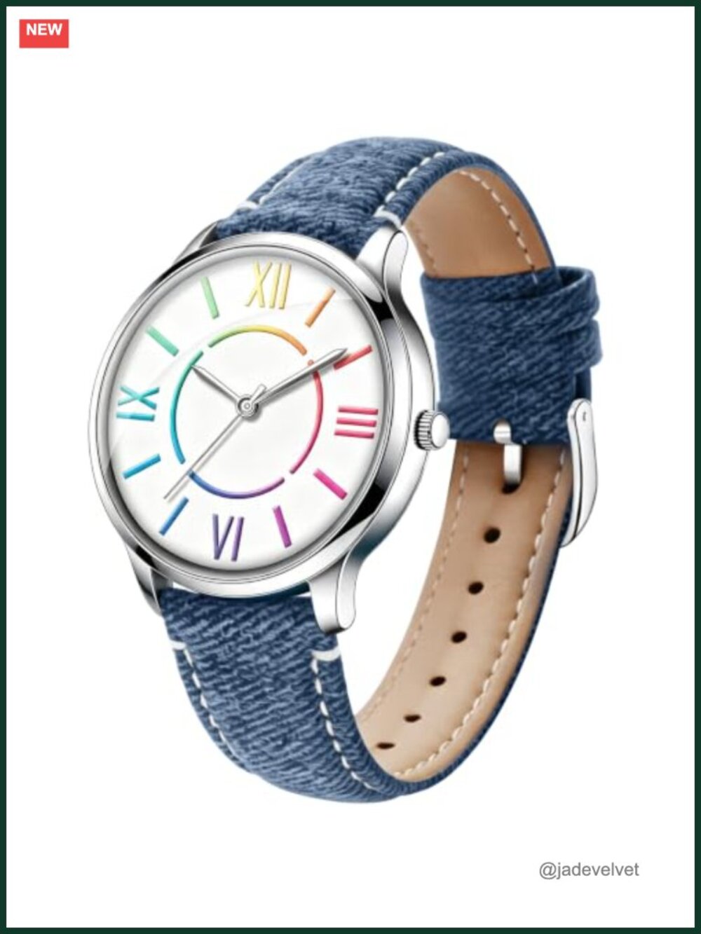 Bisley Women's Analog Watch Roman Numerals Denim Leather Strap Water Resistant